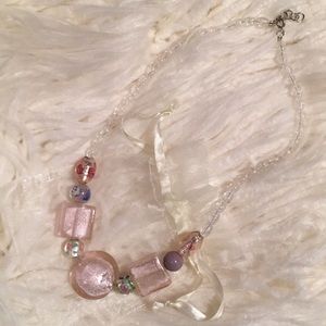 Pretty in Pink Glass Beaded Pastel Flower Necklace